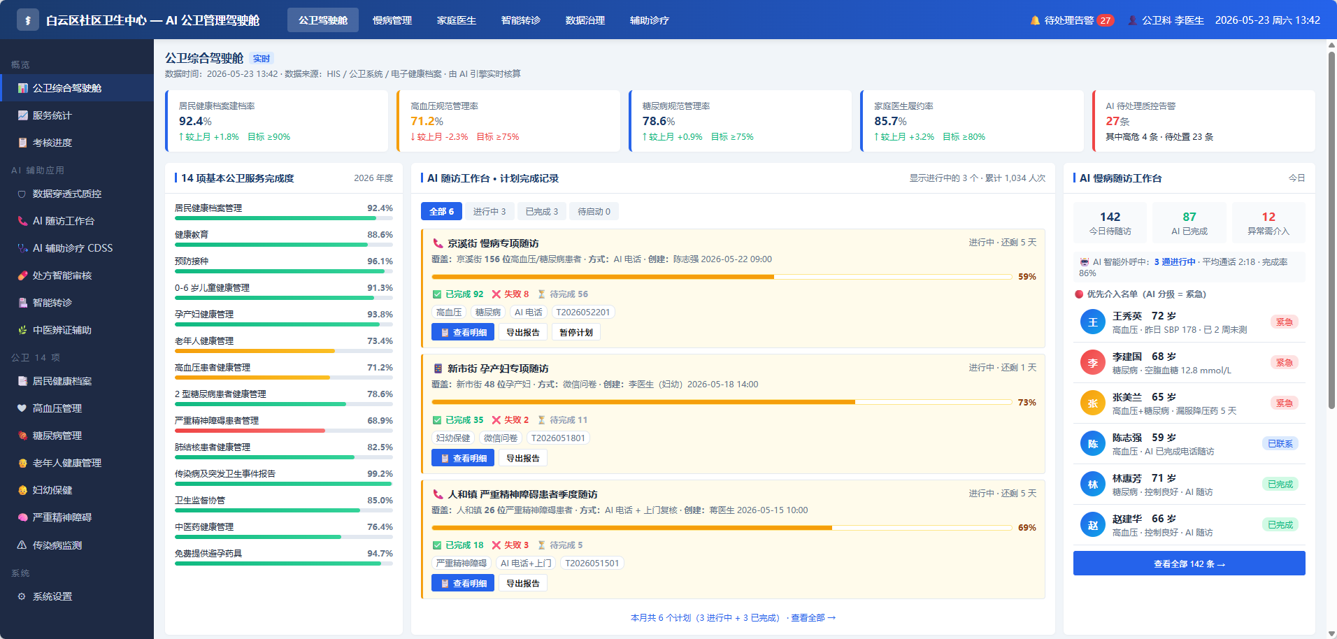 社区居民健康档案和AI随访管理系统